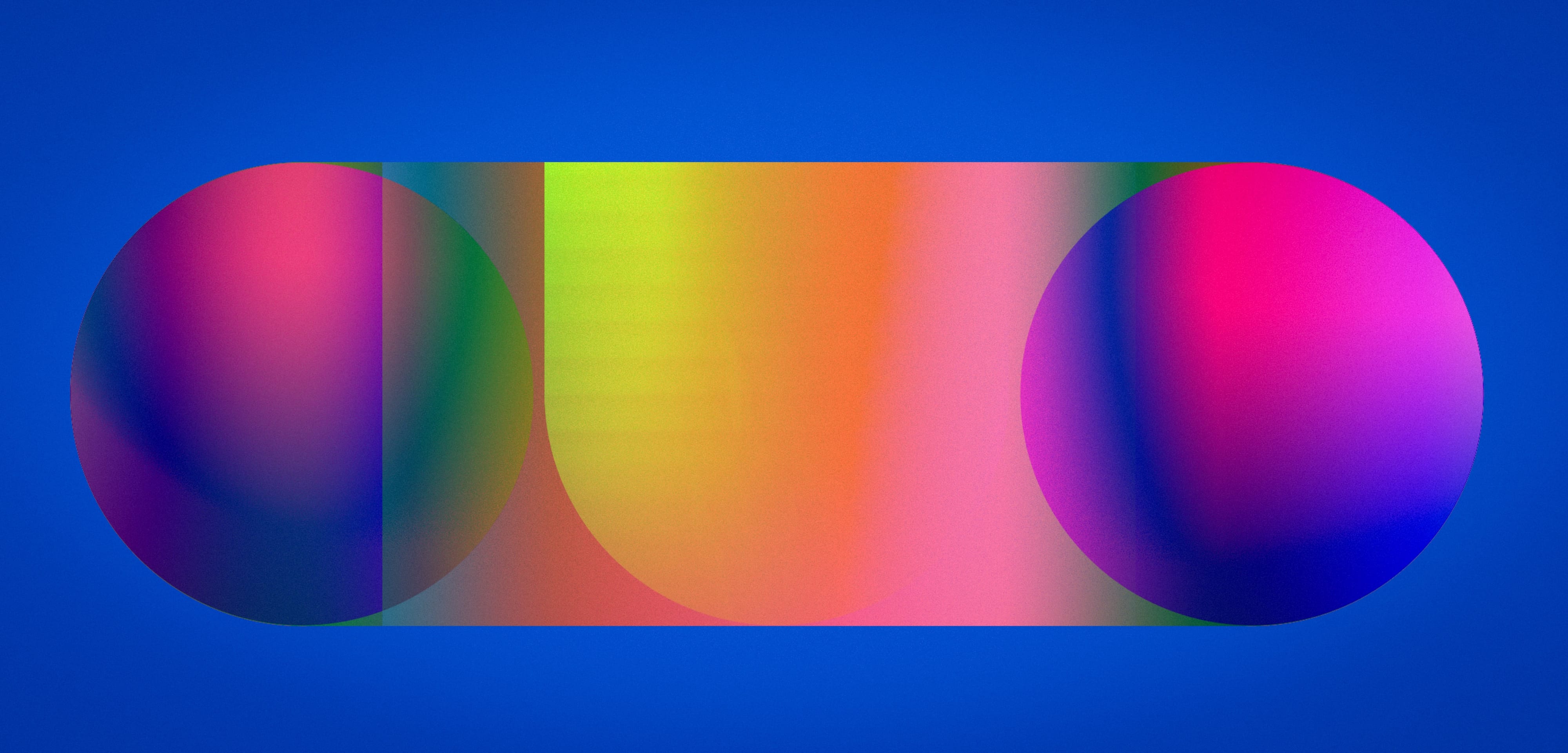 Circular colour fields interacting within a central blue lozenge