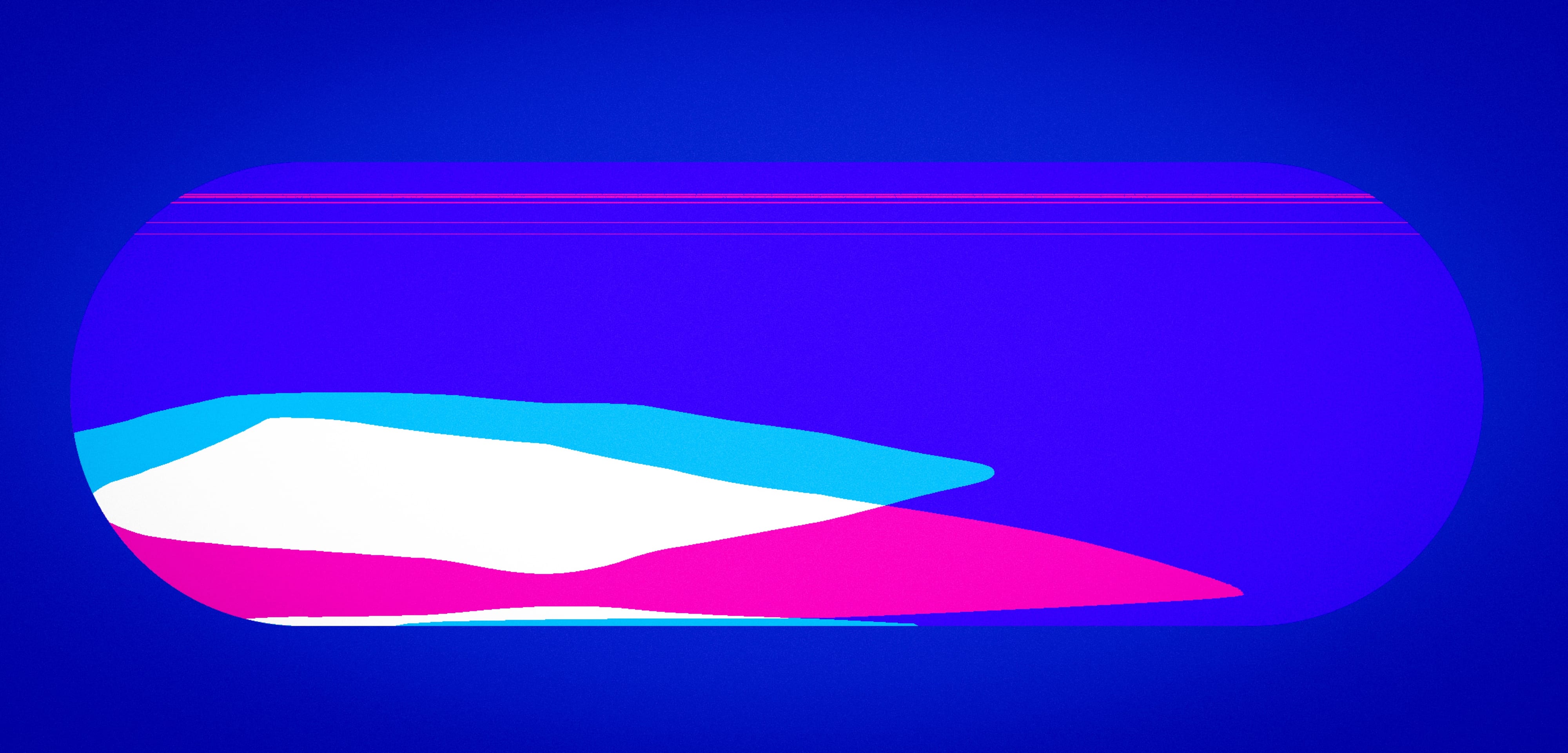 A deep blue lozenge interrupted by a luminous white and pink diagonal plane