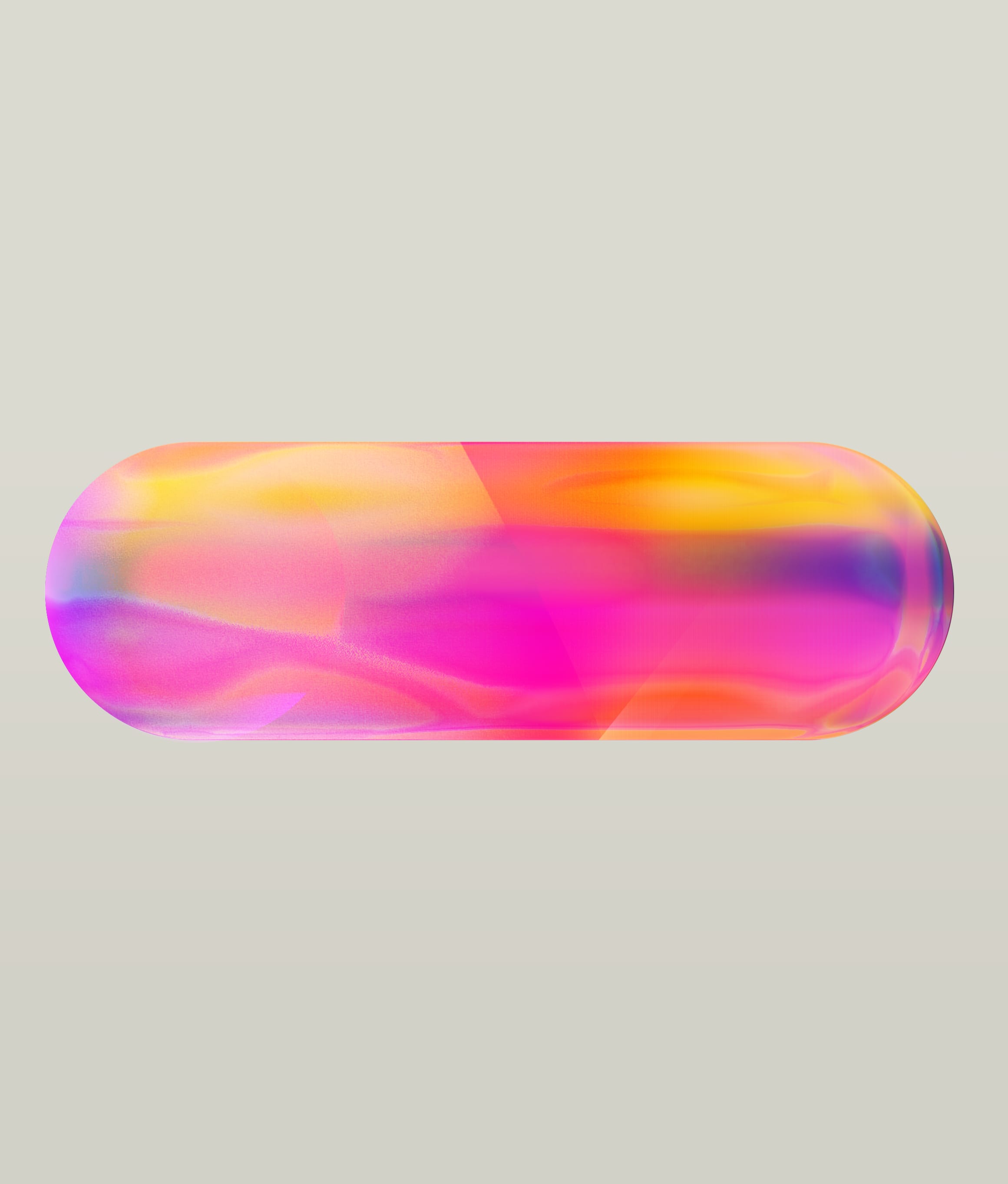 A layered pink and amber lozenge with soft transparent circular forms