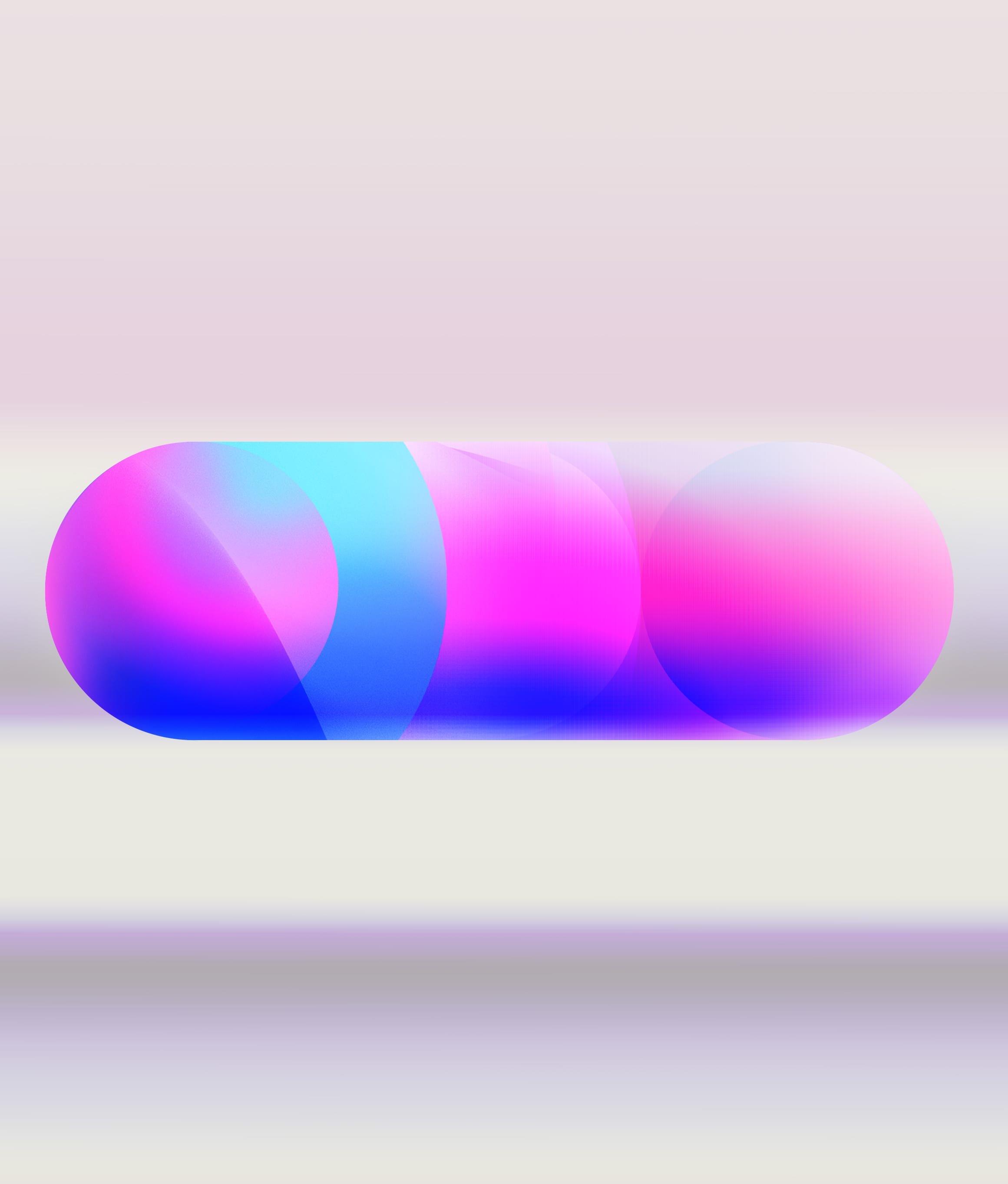 A resolved translucent lozenge combining cyan, blue and magenta optical layers on a pale field