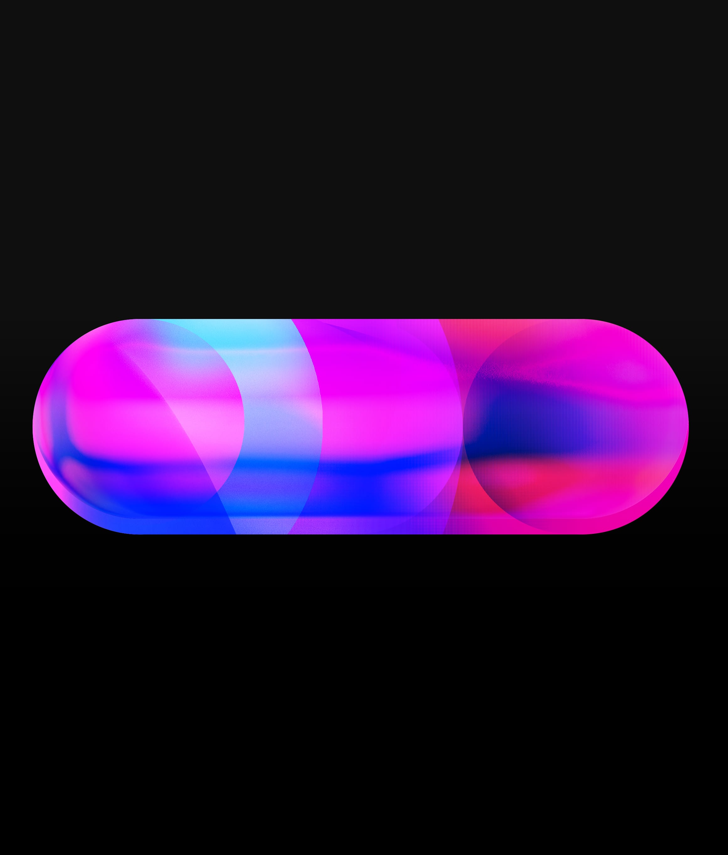 A saturated magenta and blue lozenge held against black