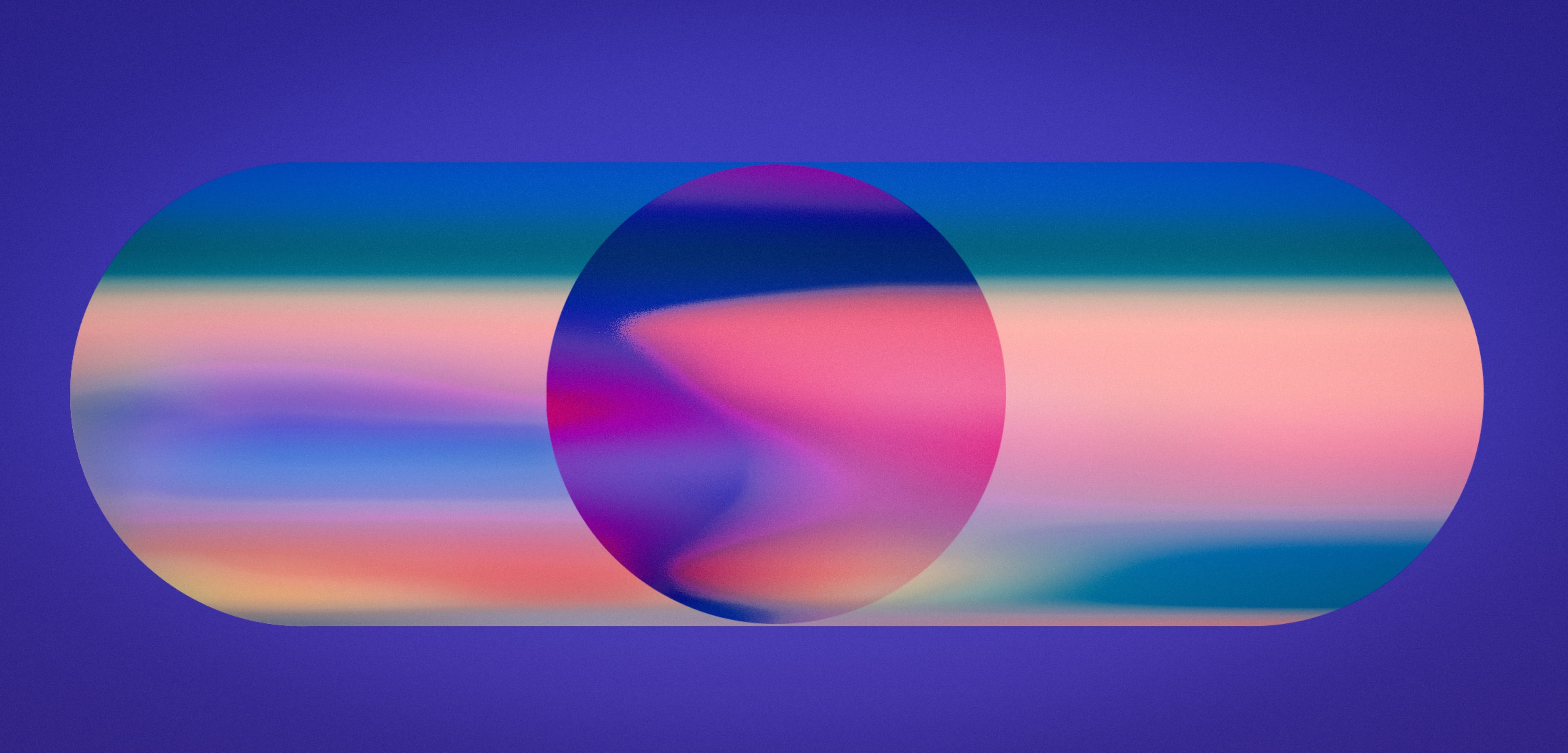 A translucent lozenge formed from intersecting magenta, blue and green layers
