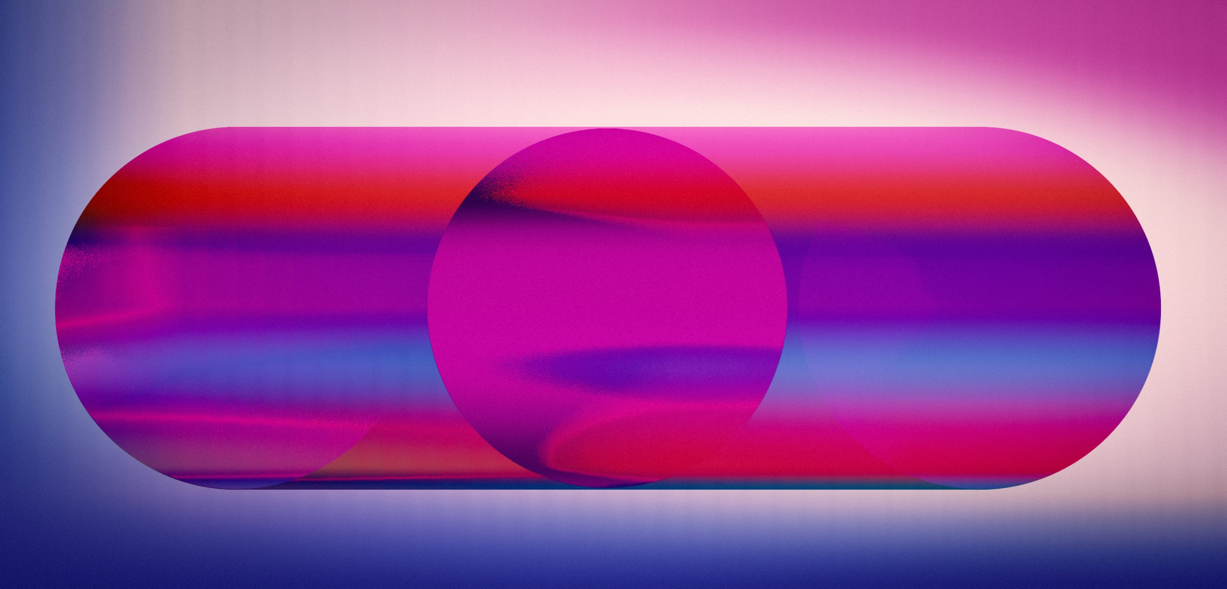 A luminous magenta and blue lozenge structured by overlapping circular lenses