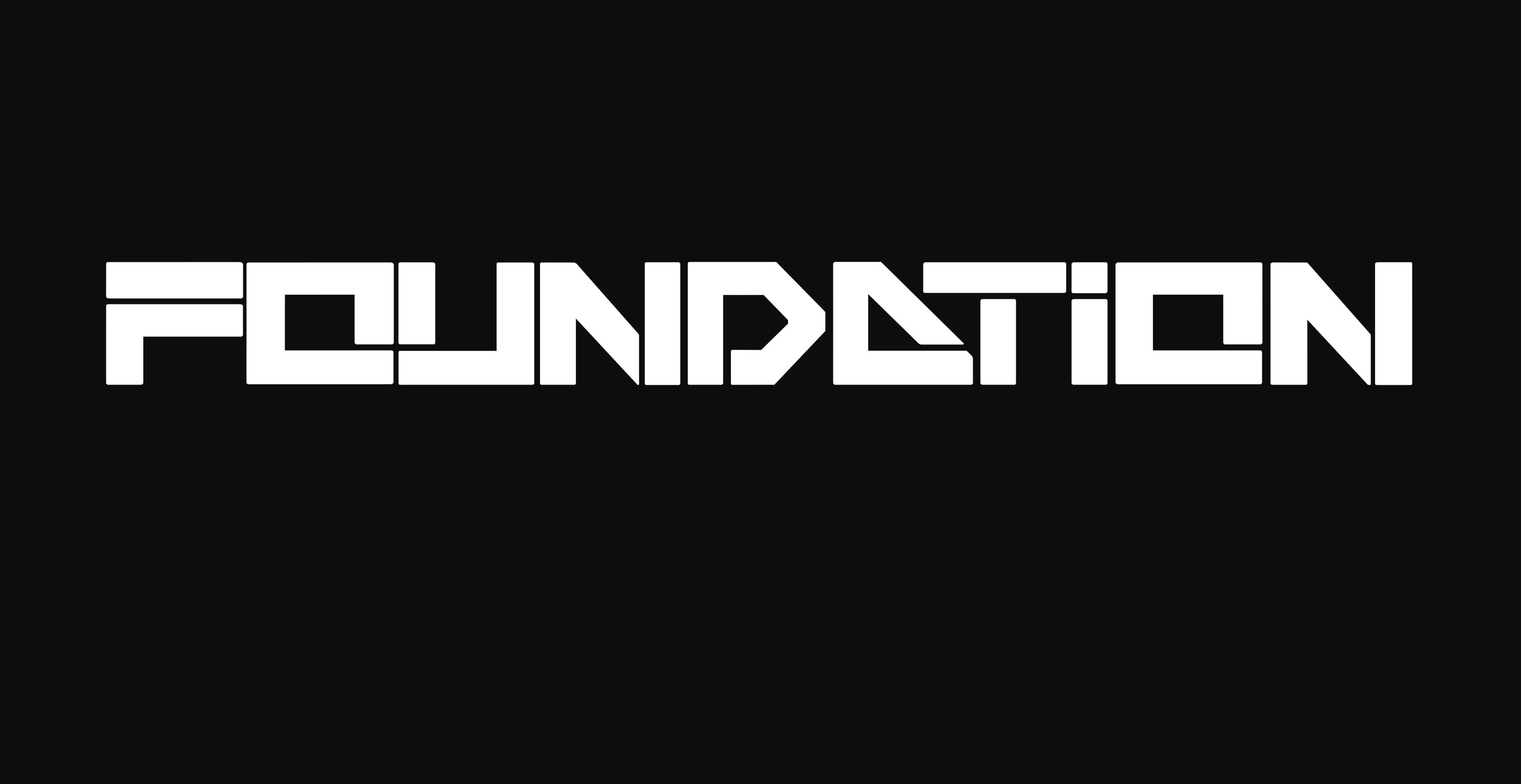 Reduced white FOUNDATION title mark centred on black