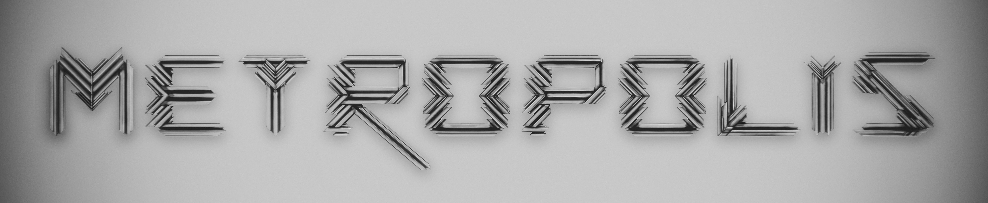 Layered metallic METROPOLIS title constructed from repeated linear strokes