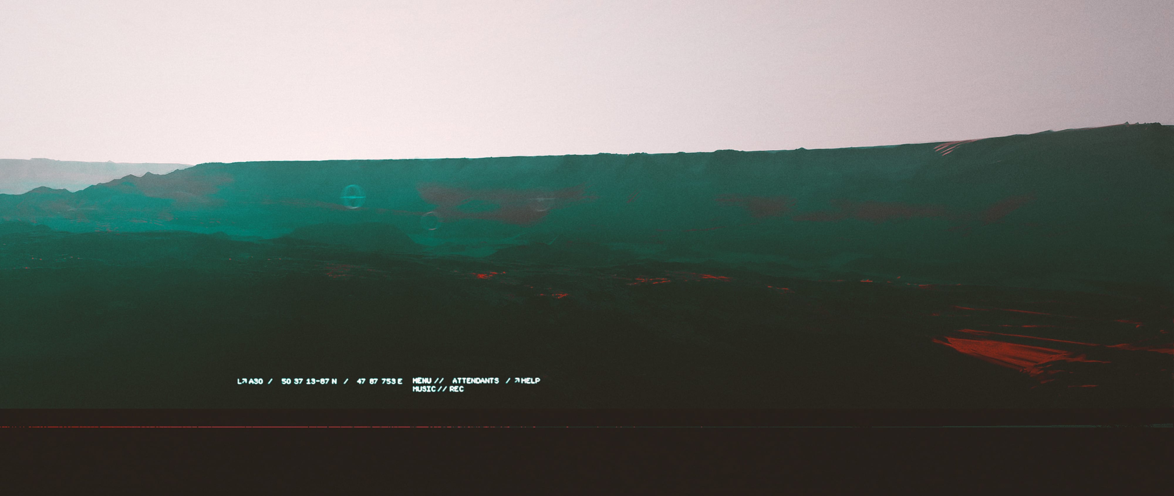 Green and red Martian terrain with minimal coordinates and interface marks