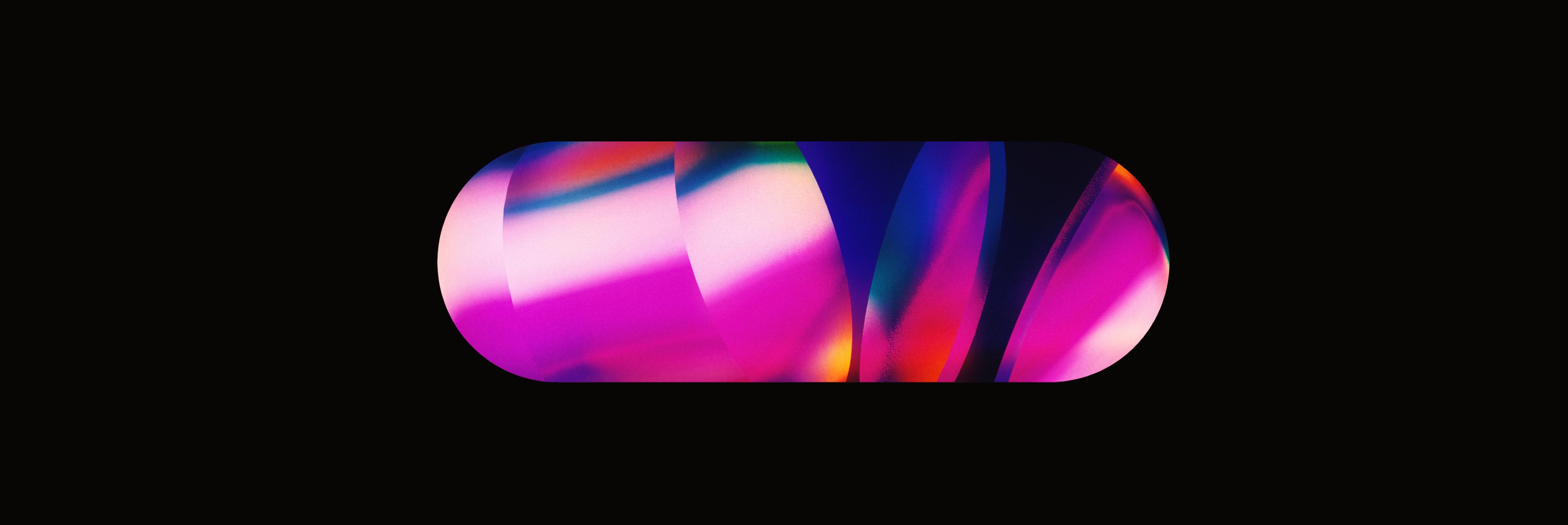 Luminous magenta, blue and green optical field contained within a lozenge on black
