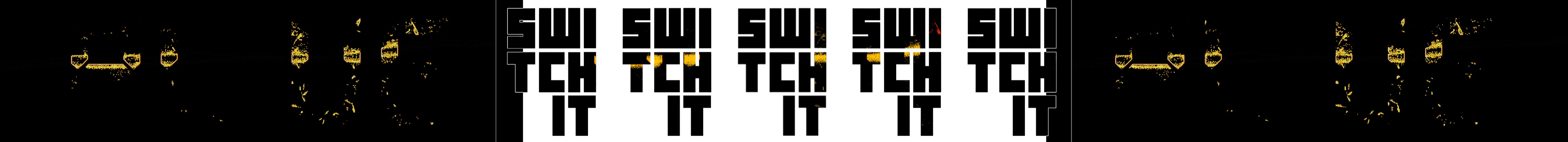 Switch It typography repeating between fragments of a yellow vehicle