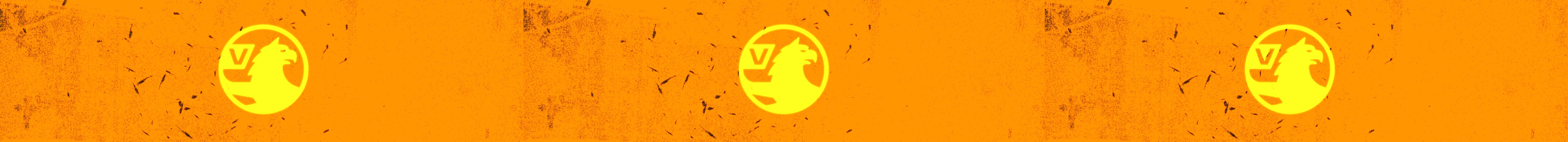 Repeated illuminated Vauxhall griffin marks across a distressed orange field