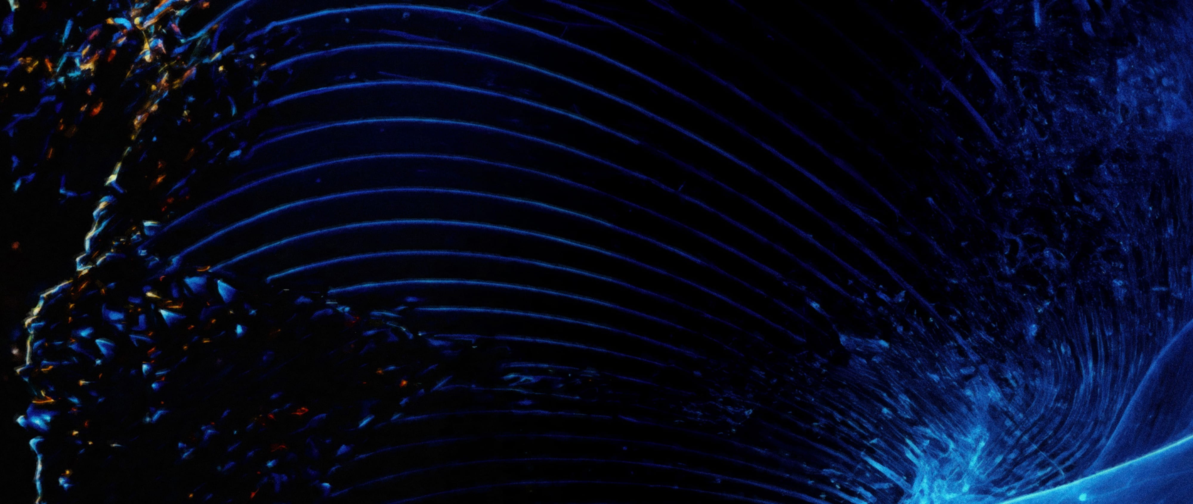 A deep blue structural material study formed from luminous ribs and folded organic surfaces