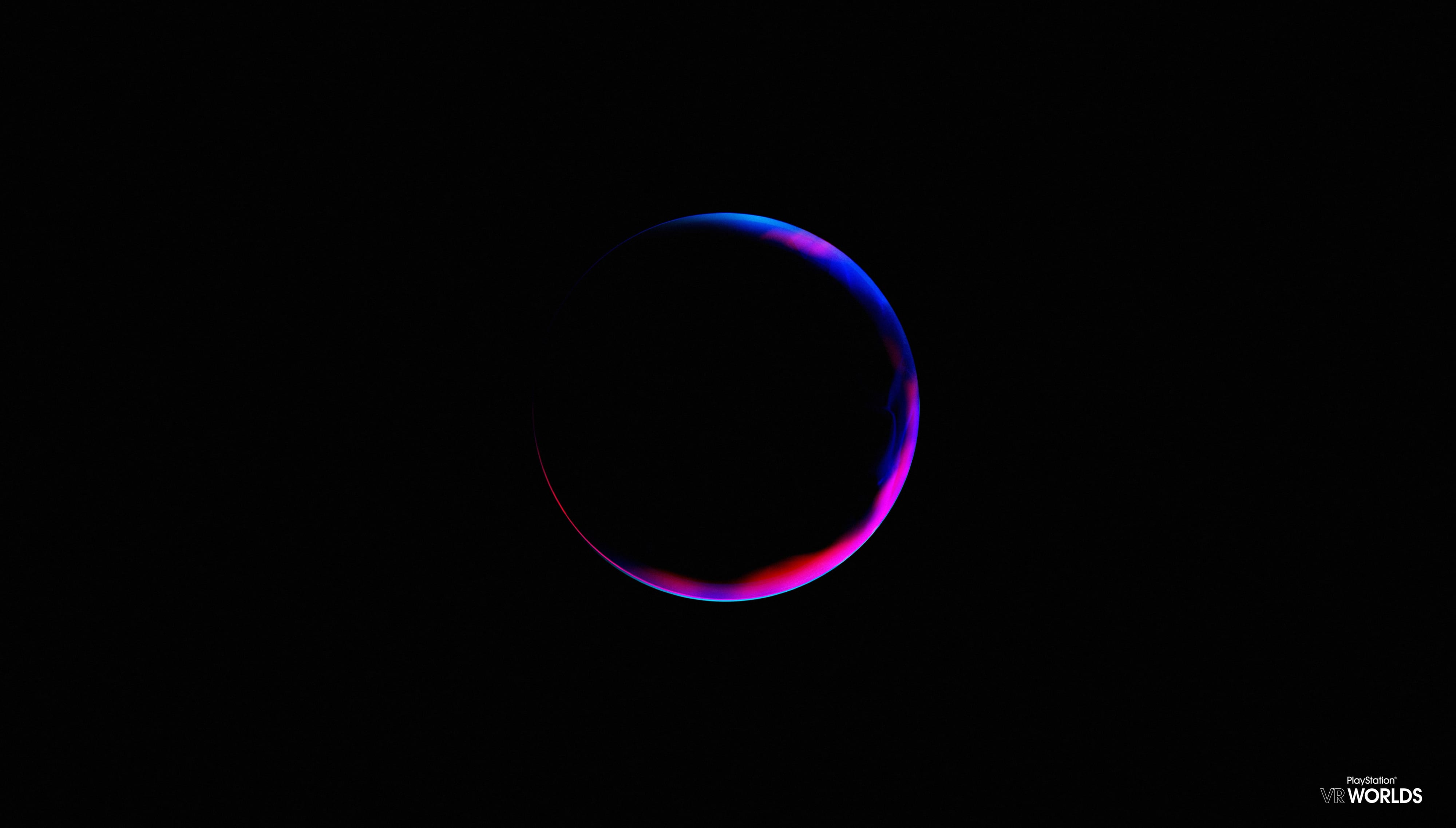A minimal blue and magenta portal rim floating in darkness
