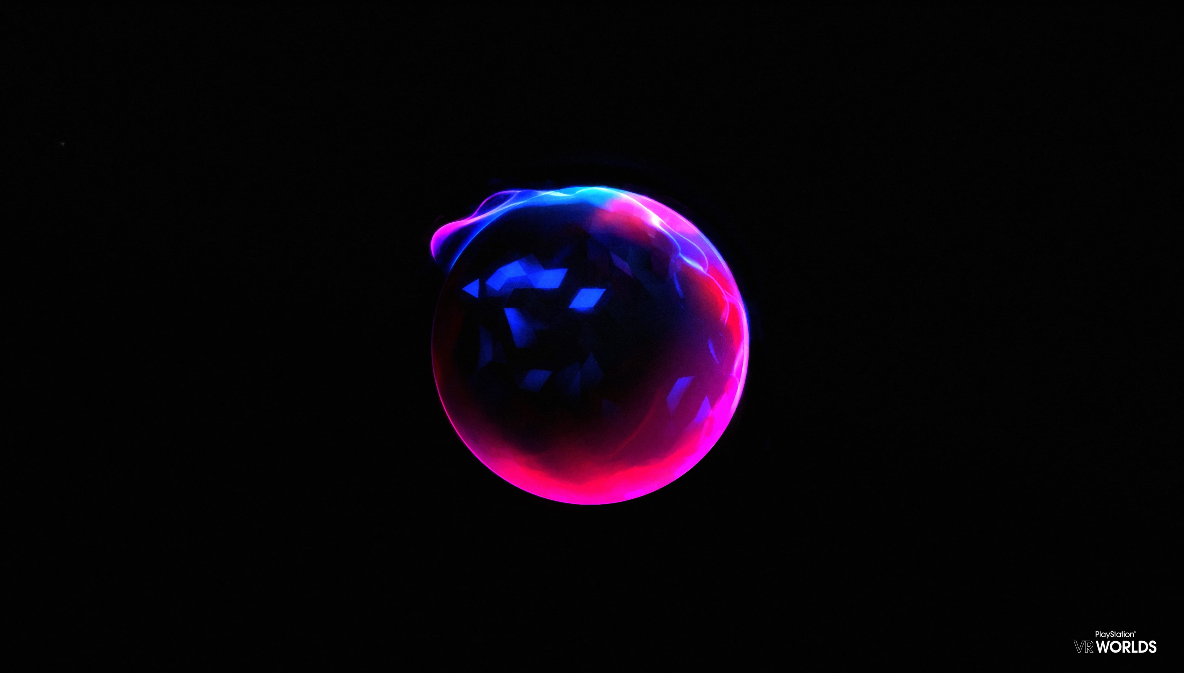 A luminous magenta and blue portal volume suspended in black